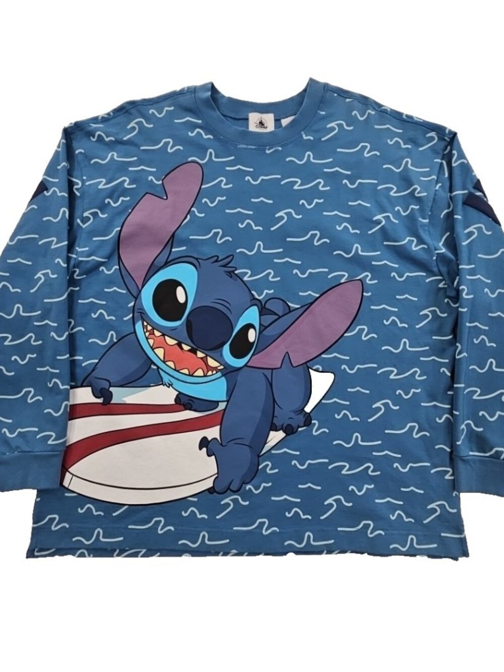 Disney Celebration Crew Top Men's XL Blue Wavy Surfing Stitch Heavyweight NWOT‎